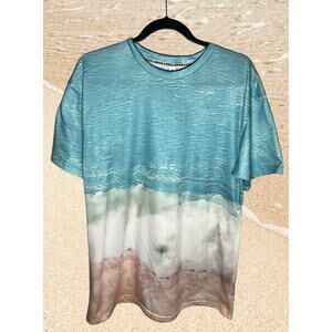 Women's Casual Beach Wave Surf Print Short Sleeve Shirt